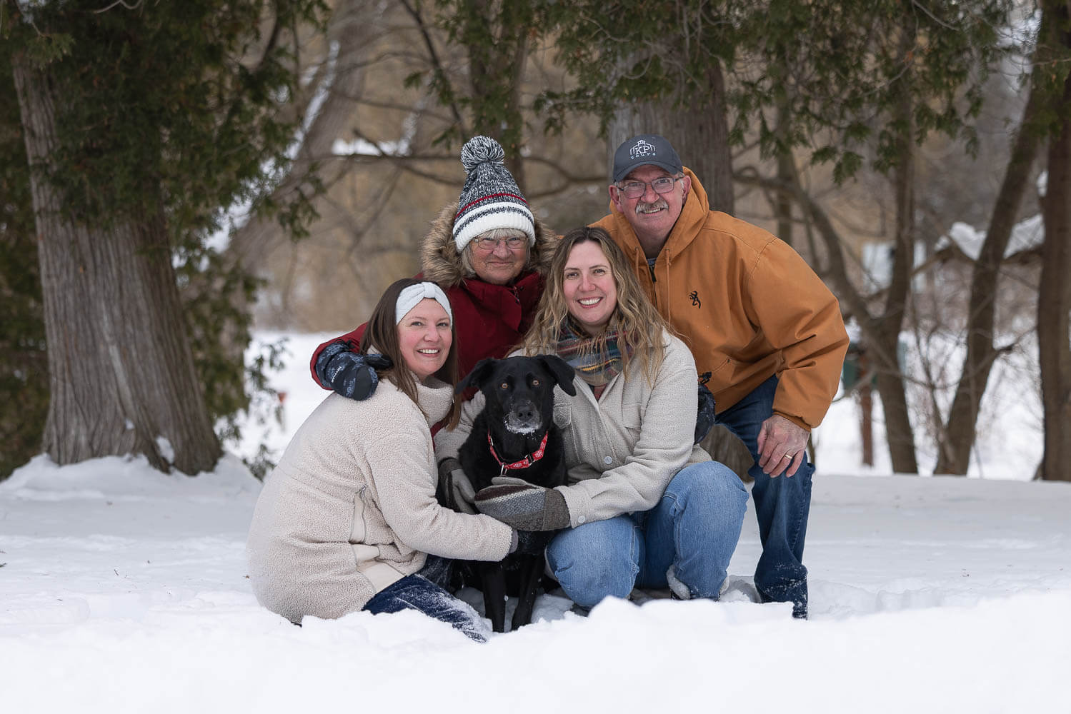 winter dog and family photos outdoor family with a dog photoshoot in Burlington.